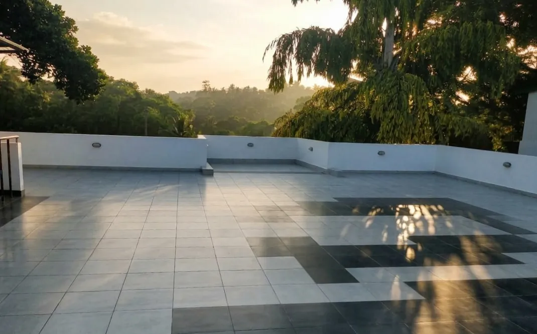 TenTwo rooftop terrace with open views across the surrounding landscape near Kandy